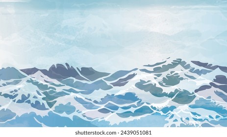 Sea Japanese style background illustration with waves
