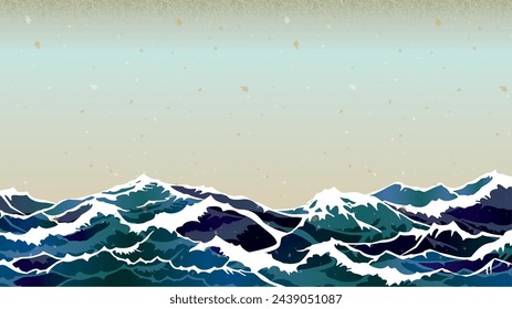 Sea Japanese style background illustration with waves