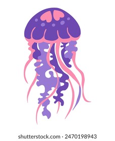 Sea jellyfish cartoon vector illustration art. Ocean cute medusa underwater swimming animal funny flat design for children. Simple comic drawing marine swimming jellyfish isolated on white background