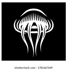 Sea jellyfish on black background. Vector illustration.
