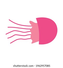 Sea jellyfish on an isolated background. A sort of underwater world. Cute flat vector illustration. Element or banner.