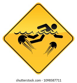 sea jellyfish and swimmer - pictogram on the sign