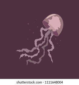 Sea jellyfish vector cartoon flat illustration isolated on background.