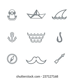 Sea journey - design elements collection. Set of linear icons.