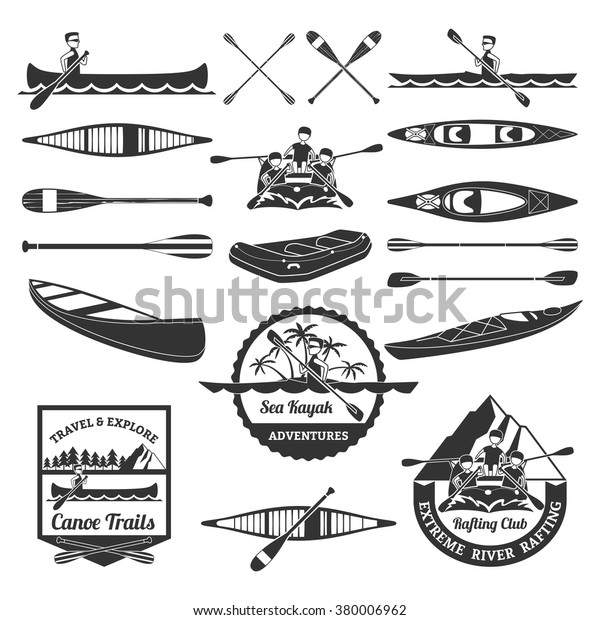 Sea Kayak Adventures Emblems Extreme River Stock Vector (Royalty Free ...