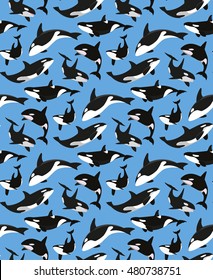 sea killer whales seamless pattern
