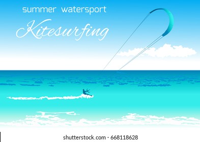 Sea kite on tropical sea background. Kitesurfing summer watersport concept