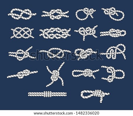 Sea knots and loops set. Marine rope and nautical knot, cord borders, nautical loop vector illustration isolated