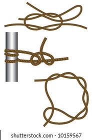 Sea knots: reef, round turn and half hitches and timber hitch.