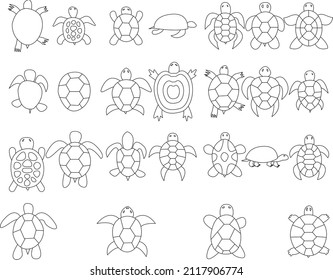 sea land turtles hand drawn icon set collection