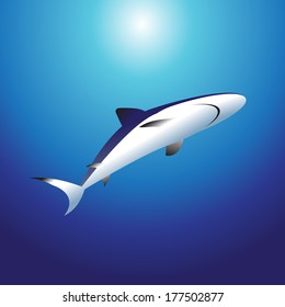 Sea landscape, big fish in blue water