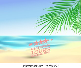 sea landscape with exotic tours vector label advertising poster
