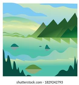 sea ​​mountain landscape illustration with vector design background color