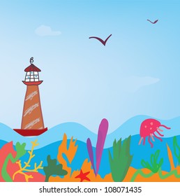 Sea landscape with lighthouse