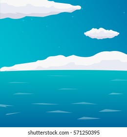 Sea landscape. Nature. Clouds over sea. Vector flat illustration
