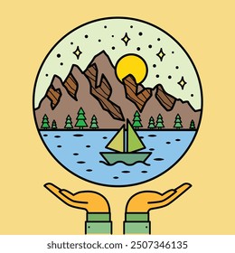 
Sea landscape painting circle isolation multicolored handdrawn decor