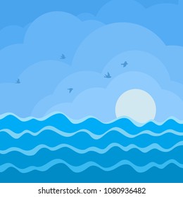 Sea landscape with seagulls.