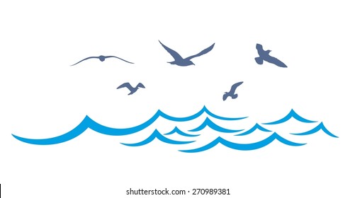 Sea landscape with seagulls.