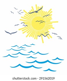 Sea landscape with seagulls.