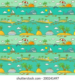 Sea landscape summer seamless pattern