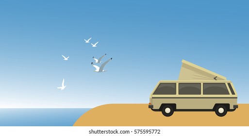 Sea landscape and travel minivan.