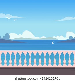 Horizonte de fondo del vector del paisaje marino con plantilla de vector marino con lugar para texto