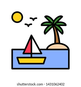 Sea Landscape vector, Summer Holiday related filled icon editable outline