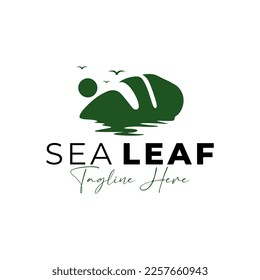 sea leaf illustration logo design