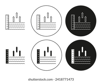 sea level flat line icon collection. sea level set in black and white color vector