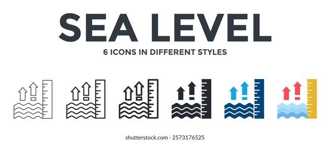 Sea Level Icon In Different Style Vector Illustration. Designed In Thin Line, Regular Line, Bold Line, Glyph, Color Fill, And Flat Style Can Be Used For Web