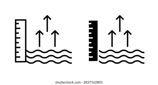 Sea level icon representing ocean height, coastal changes, climate conditions, and environmental monitoring. Clean outline and filled vector symbol suitable for climate research, geography, weather, ecology, and conservation concepts.