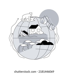 Ilustración vectorial del concepto de aumento del nivel del mar. Informe sobre la elevación del nivel de los océanos a nivel mundial, datos sobre el nivel del mar a nivel mundial, causa de elevación del agua, consecuencias de las inundaciones, hielo derritiéndose, metáfora abstracta de problemas ambientales.