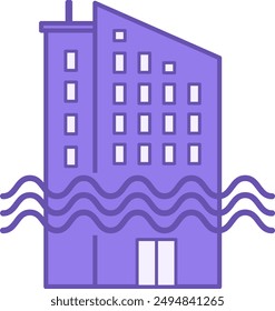 Sea Level Rise Color Icon. Vector Icon Flood. Multi-Storey Building Goes Under Water. Ecological Problem. Climate Change Concept