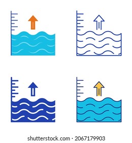 Sea Level Rise Icon Set In Flat And Line Style. Vector Illustration.