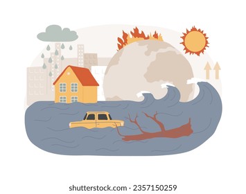 Sea level rise isolated concept vector illustration. World ocean rise report, global sea level data, water lifting cause, flood consequence, melting ice, environmental problem vector concept.