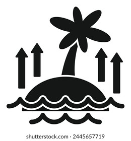 Sea level rise on island icon simple vector. Climate change. Global people risk