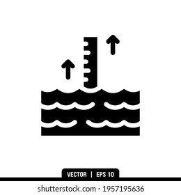 Sea Level Rise Silhouette Icon Vector, Illustration Logo Template In Trendy Style. Suitable For Many Purposes.