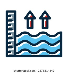 Sea Level Rise Vector Thick Line Filled Dark Colors Icons For Personal And Commercial Use.
