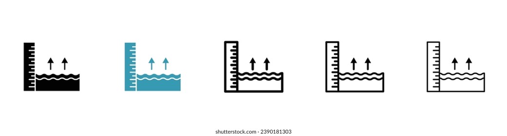 Vektorsymbol auf Meereshöhe Symbol für die Messung des Wasserspiegels in Schwarz-Weiß-Farbe.