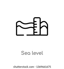 Sea Level Vector Line Icon. Simple Element Illustration. Sea Level Outline Icon From Weather Concept. Can Be Used For Web And Mobile