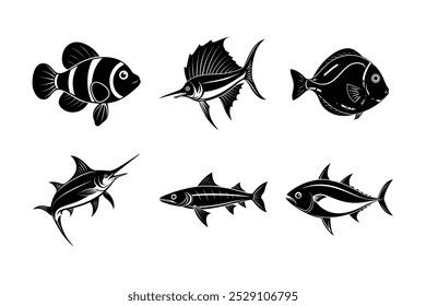 Sea life animal silhouette bundle set