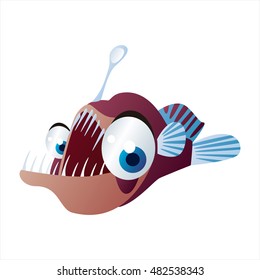 Sea life animals. Cool vector cute funny image of Angler fish