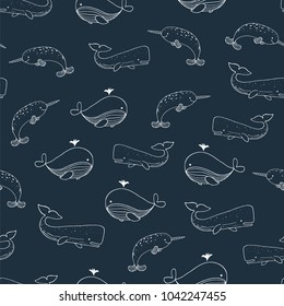 sea life animals doodle vector seamless pattern