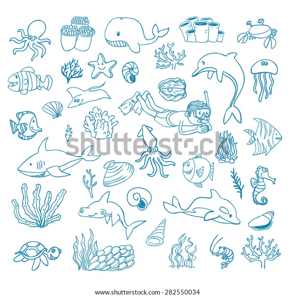 Sea Life Cartoon Doodle Vector Illustration Stock Vector (Royalty Free ...