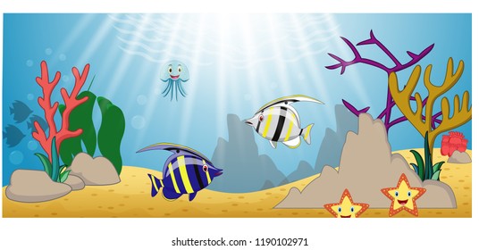 Sea life cartoon with fish collection set