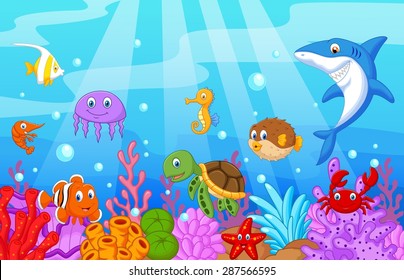 Sea life cartoon with fish collection set