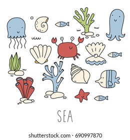 sea life cartoon print.