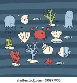 sea life cartoon print.