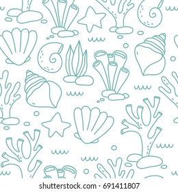 sea life cartoon seamless pattern
