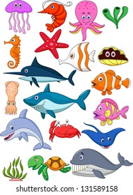 Sea life cartoon set